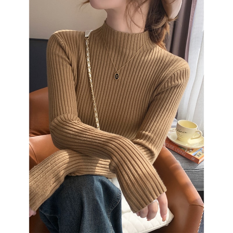 Women Long Sleeve Turtleneck Sweater, Chic Autumn Winter Knit Pullover, Solid Color Slim Casual Warm Jumper Top
