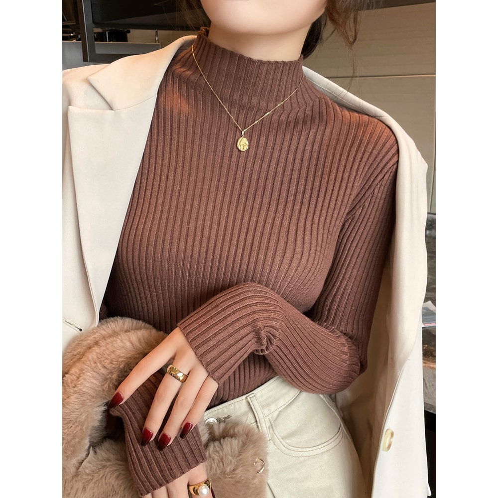 Women Long Sleeve Turtleneck Sweater, Chic Autumn Winter Knit Pullover, Solid Color Slim Casual Warm Jumper Top