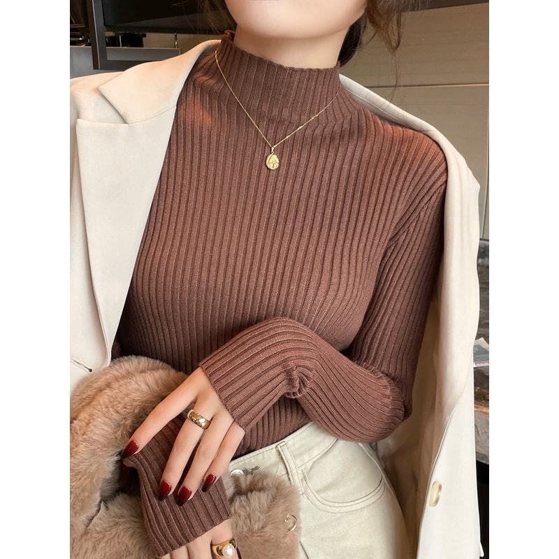 Women Long Sleeve Turtleneck Sweater, Chic Autumn Winter Knit Pullover, Solid Color Slim Casual Warm Jumper Top