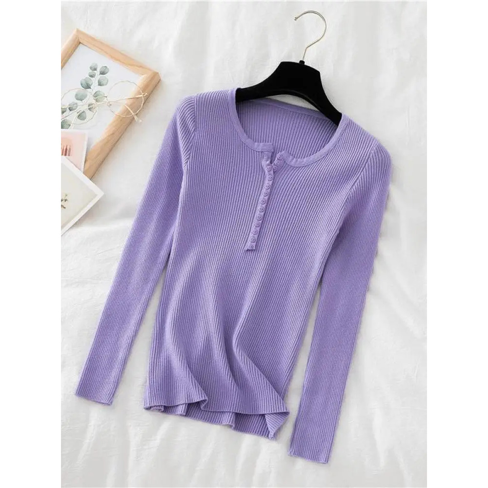 Soft Warm Tops for Women, Autumn Winter Button V Neck Sweater, Basic Slim Pullover, Knit Jumper for Cozy Style