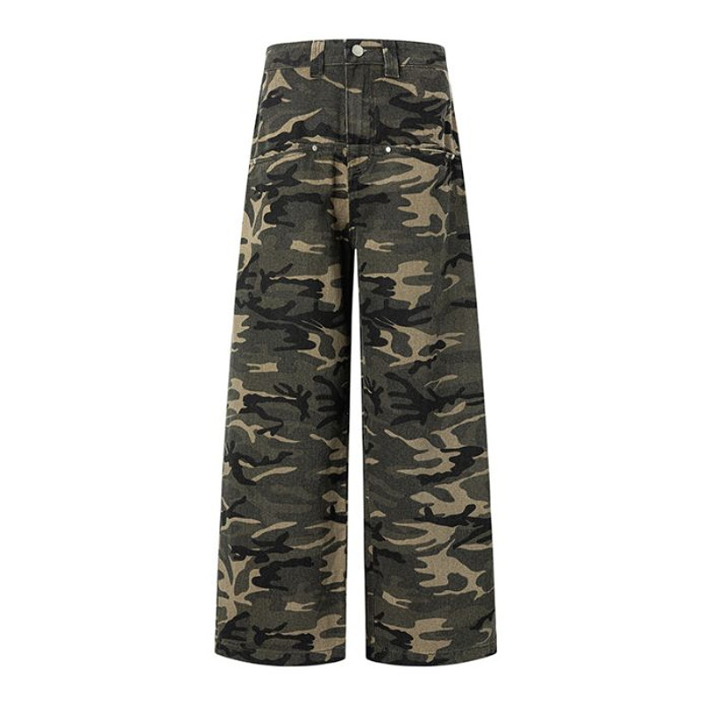 Autumn Winter Low Rise Jeans, Ladies Baggy Drawstring Mop Camouflage Pants Women American High Street