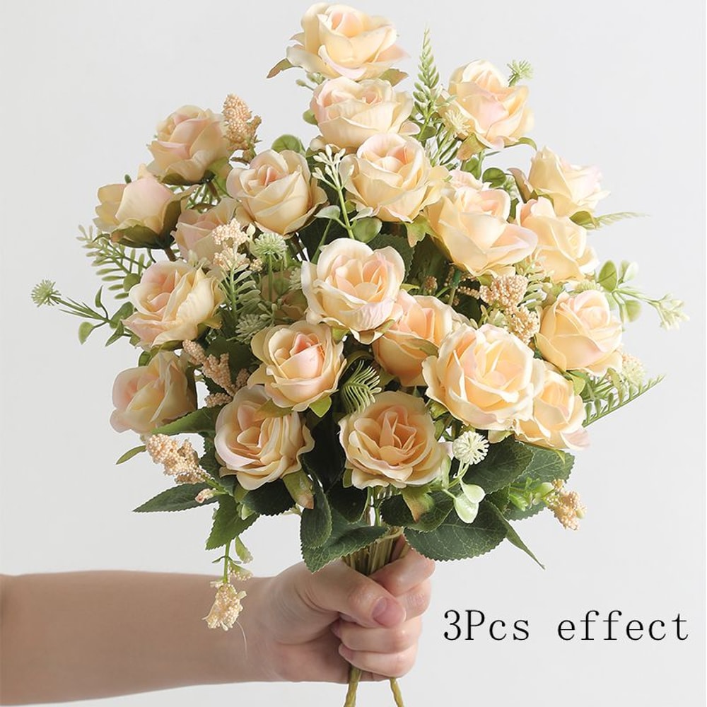 Rose Artificial Flowers Bouquet With Heads Small Bud Fake Flowers For Wedding Home Room Decor And F 8