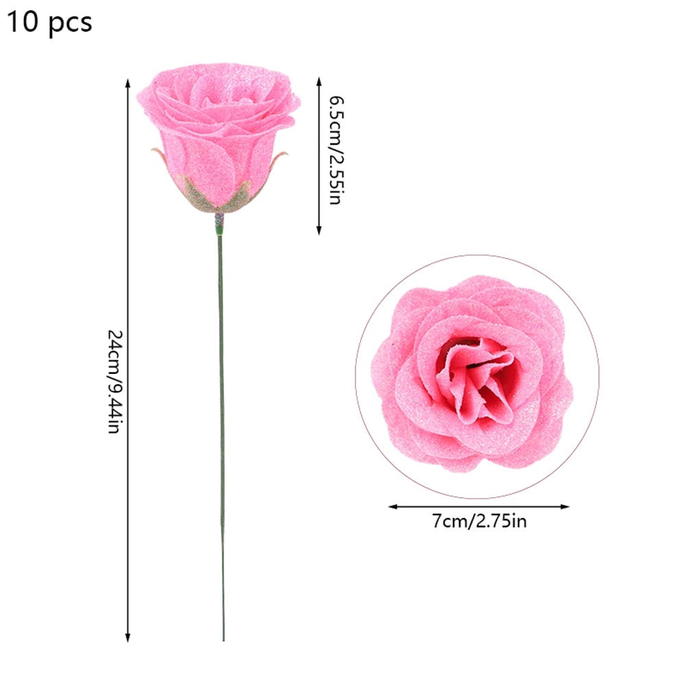 Artificial Glitter Red Rose Flowers Bouquet For Wedding Baby Shower Valentines Day Home Party Decor 6