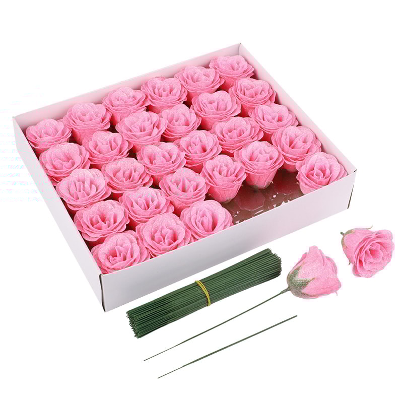 Artificial Glitter Red Rose Flowers Bouquet For Wedding Baby Shower Valentines Day Home Party Decor 4