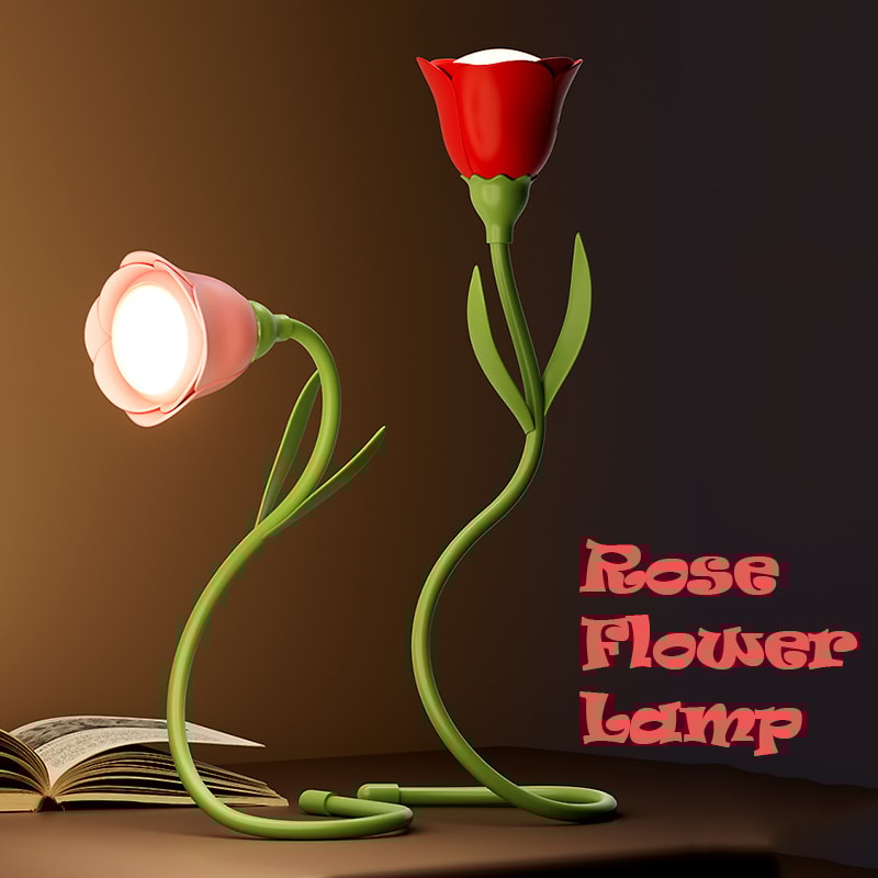 Creative Rechargeable Rose LED Desk Lamp Bendable Dimmable Flower Night Light With Brightness Memor 0
