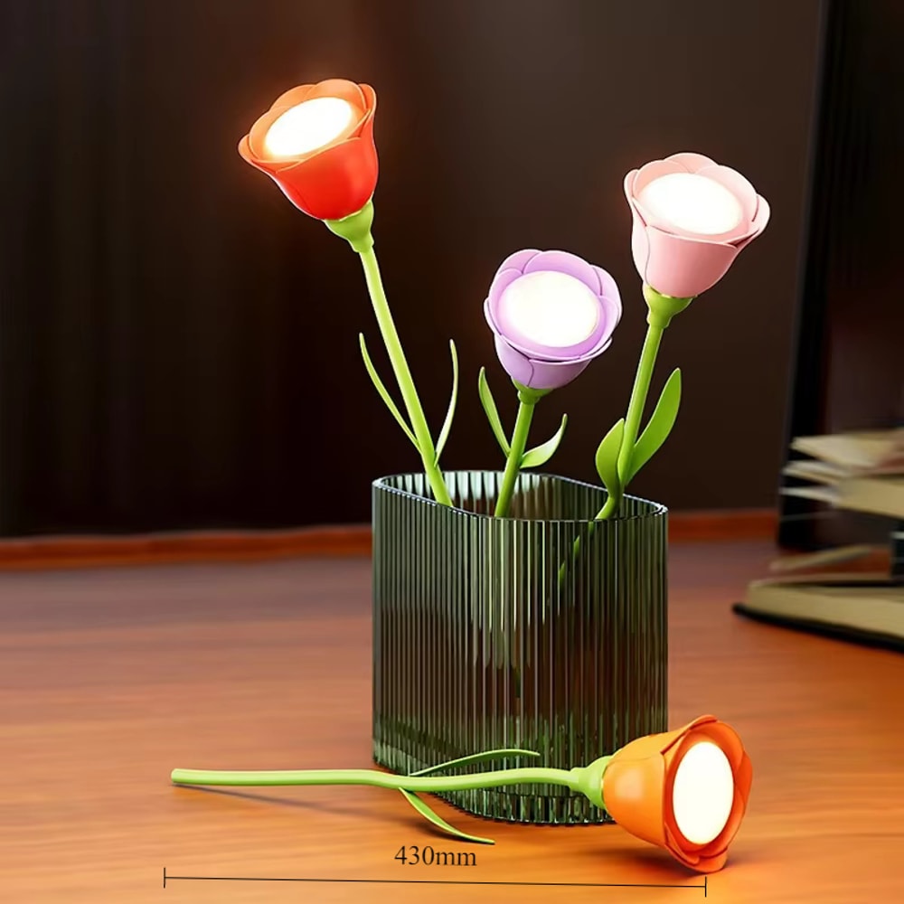Creative Rechargeable Rose LED Desk Lamp Bendable Dimmable Flower Night Light With Brightness Memor 1