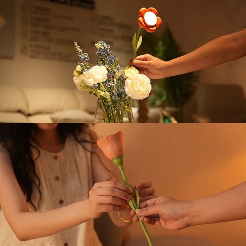 Creative Rechargeable Rose LED Desk Lamp Bendable Dimmable Flower Night Light With Brightness Memor 2
