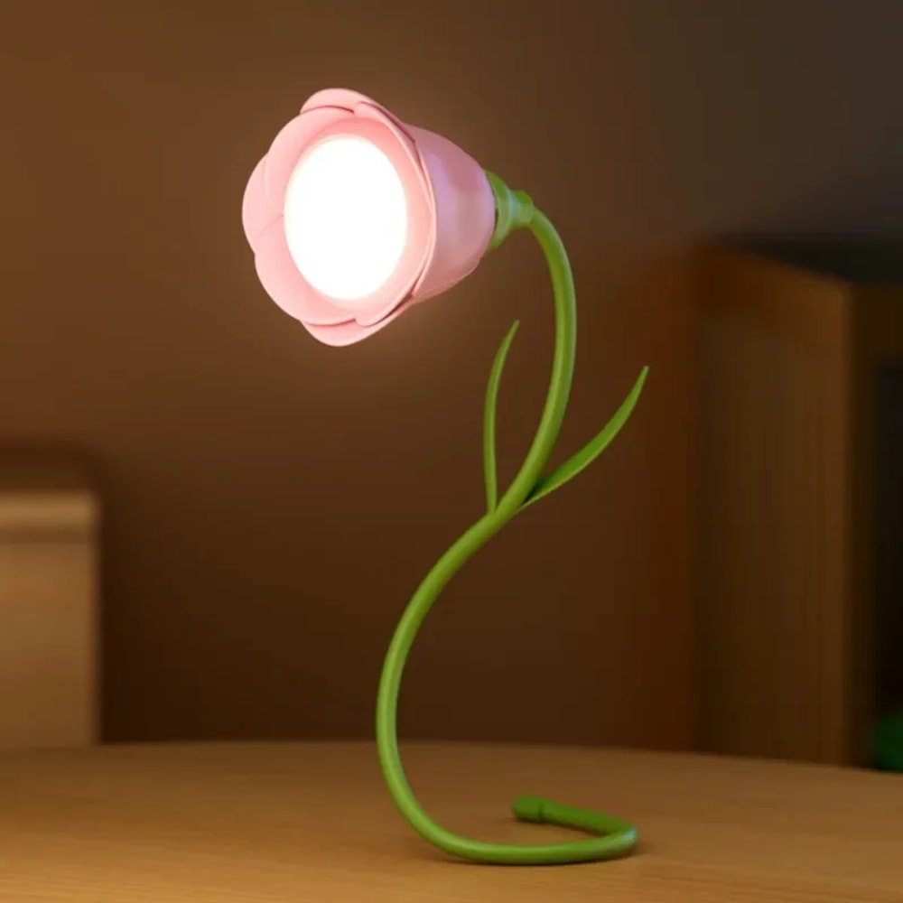 Creative Rechargeable Rose LED Desk Lamp Bendable Dimmable Flower Night Light With Brightness Memor 6