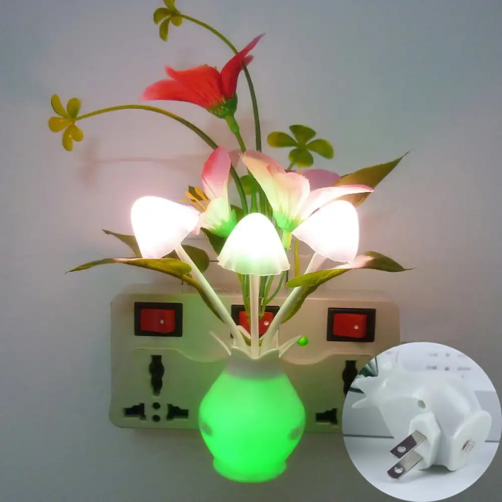 Energy Saving LED Night Light With Auto Sensor Rose Flower Mushroom Plug In Lamp For Bedroom Bathro 0
