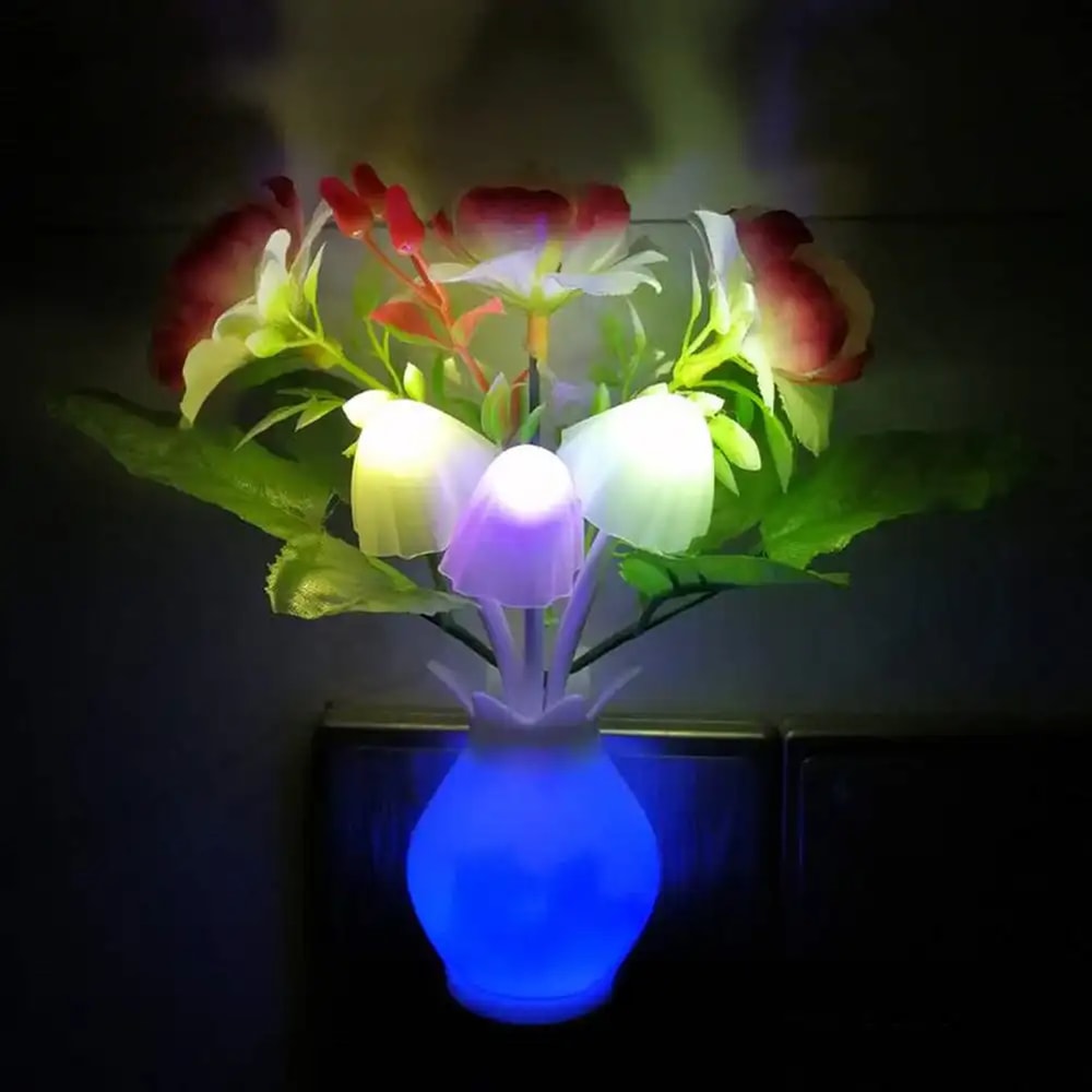 Energy Saving LED Night Light With Auto Sensor Rose Flower Mushroom Plug In Lamp For Bedroom Bathro 3