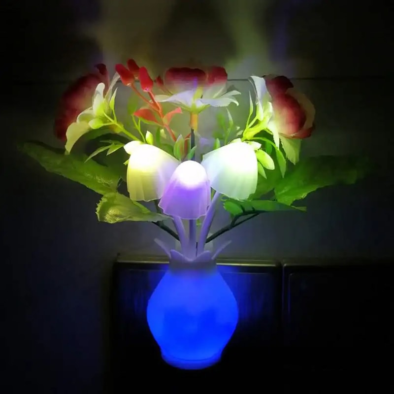 Energy Saving LED Night Light With Auto Sensor Rose Flower Mushroom Plug In Lamp For Bedroom Bathro 3