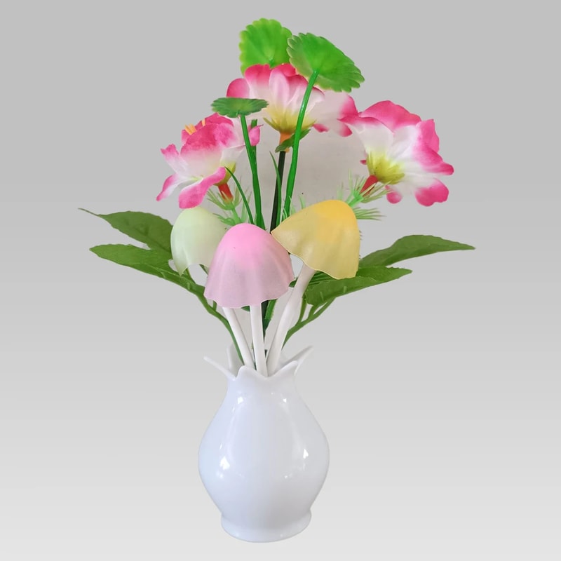 Energy Saving LED Night Light With Auto Sensor Rose Flower Mushroom Plug In Lamp For Bedroom Bathro 6