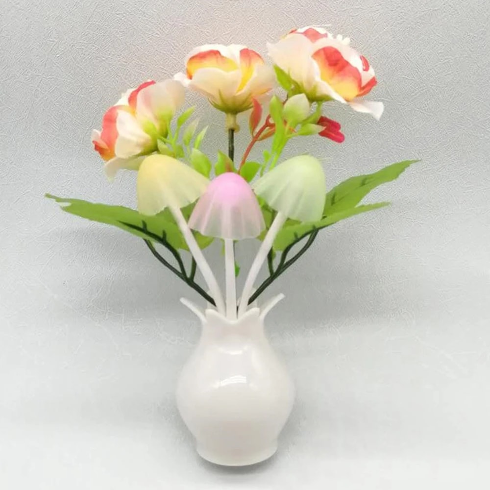 Energy Saving LED Night Light With Auto Sensor Rose Flower Mushroom Plug In Lamp For Bedroom Bathro 7