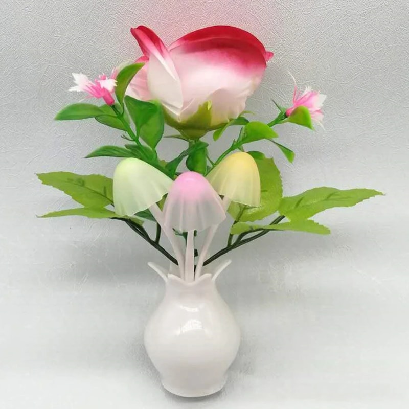 Energy Saving LED Night Light With Auto Sensor Rose Flower Mushroom Plug In Lamp For Bedroom Bathro 8