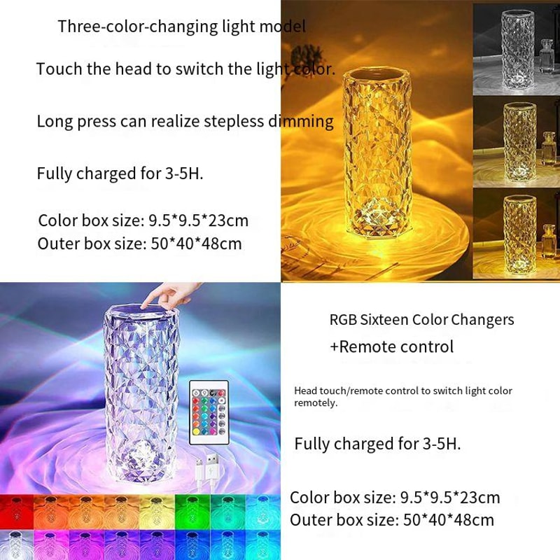 Creative Rose Crystal Lamp Romantic Touch Nightlight for Bedroom and Bedside