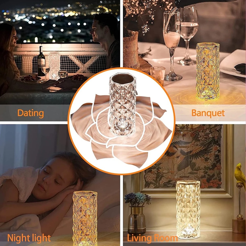 Creative Rose Crystal Lamp Romantic Touch Nightlight for Bedroom and Bedside