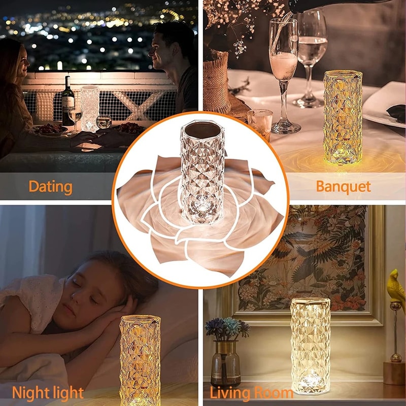 Creative Rose Crystal Lamp Romantic Touch Nightlight for Bedroom and Bedside