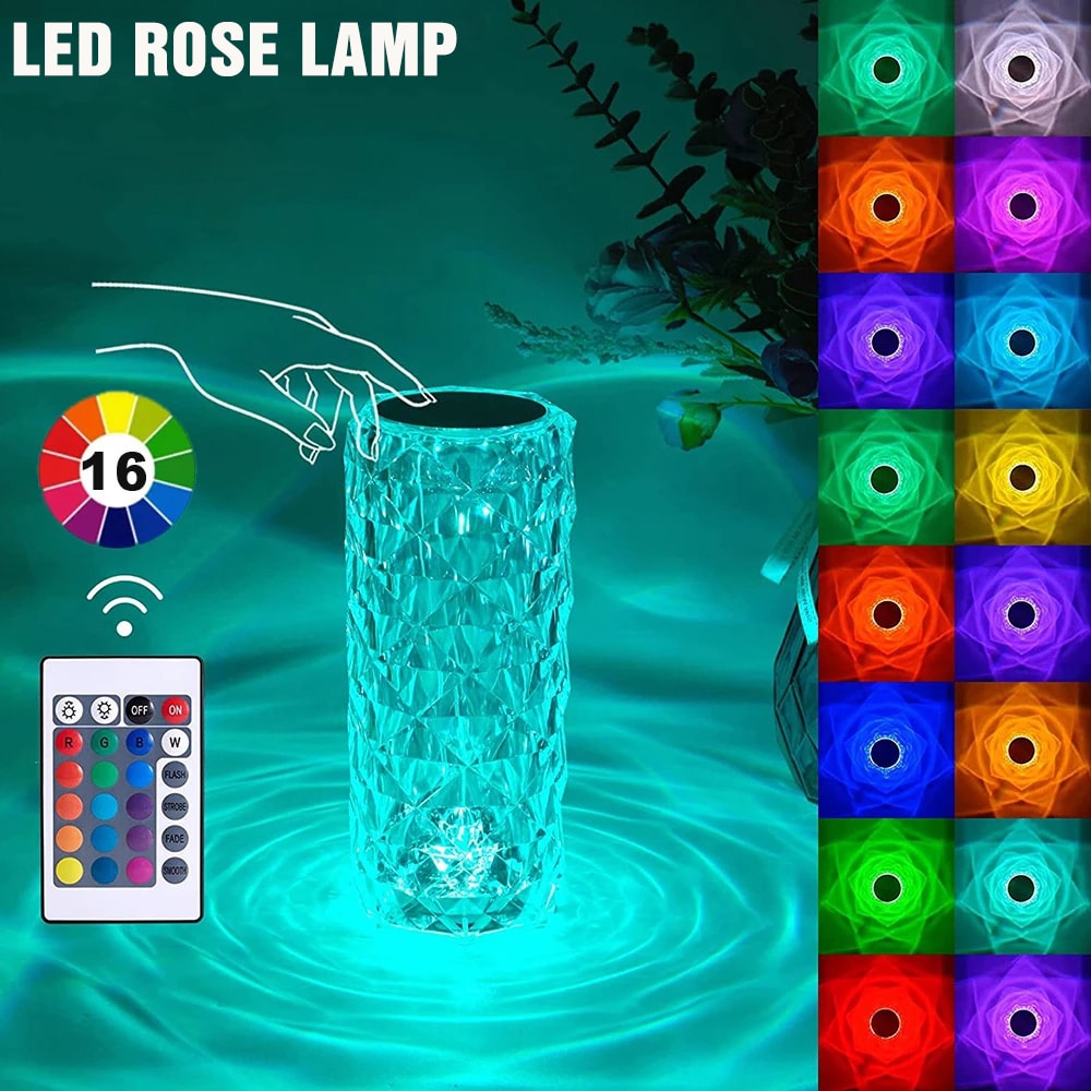 Romantic Crystal Rose LED Lamp RGB Touch Lamp USB Night Light Table Lamp For Bedroom Party Dinner D 2