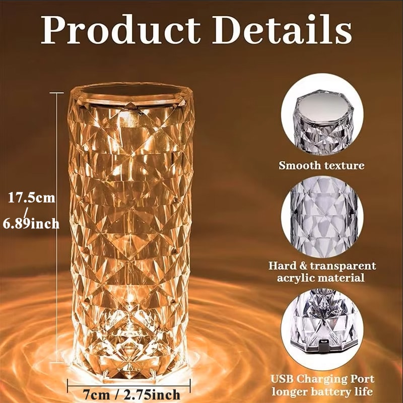 Romantic Crystal Rose LED Lamp RGB Touch Lamp USB Night Light Table Lamp For Bedroom Party Dinner D 6