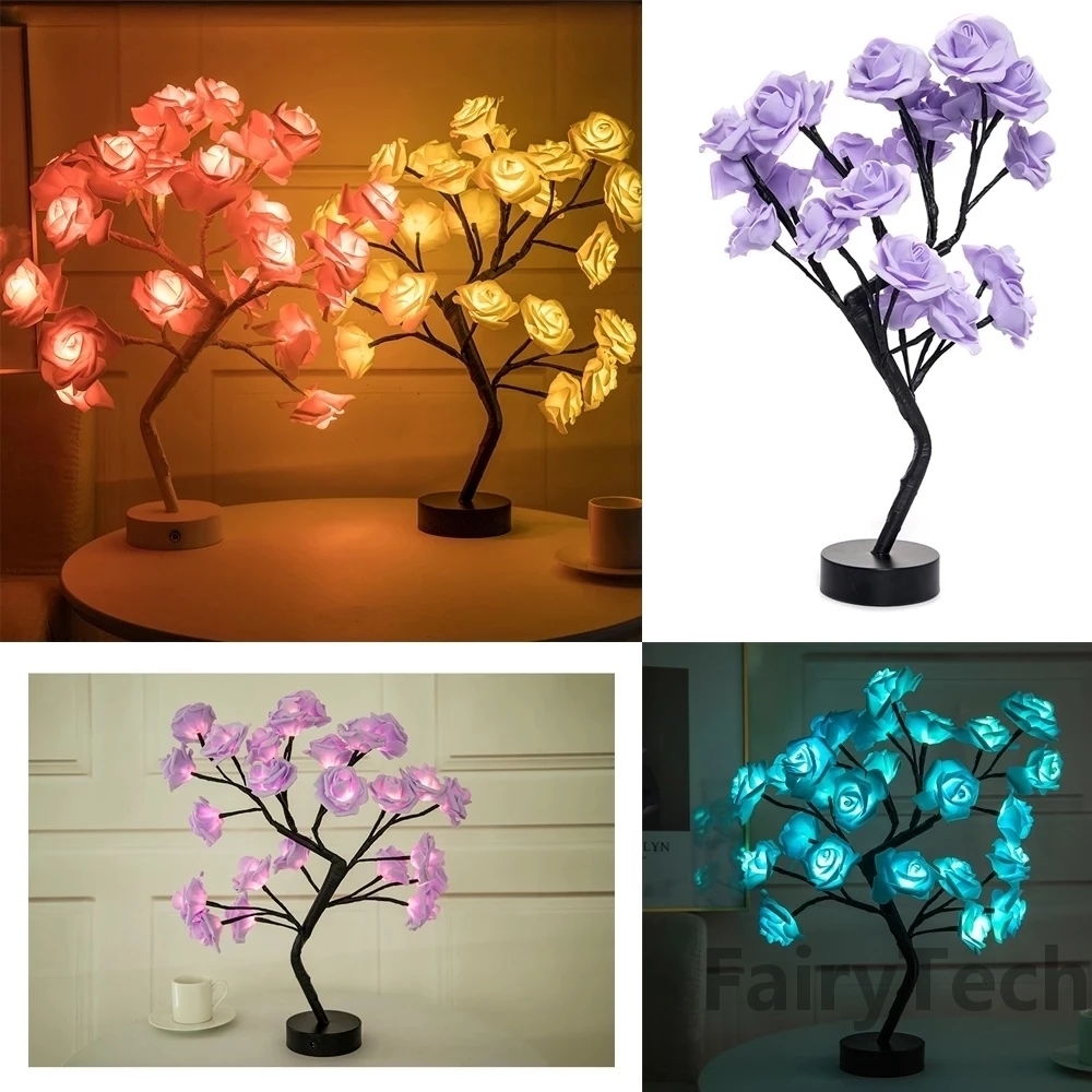 LED Rose Flower Table Lamp USB Christmas Tree Fairy Lights Night Lights For Wedding Home Party Deco 1