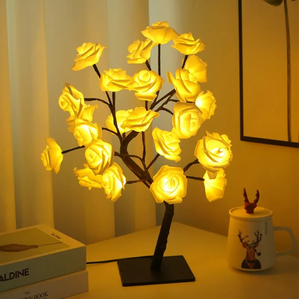 LED Rose Blossom Tree Night Light Tabletop Bonsai Tree Lamp USB Artificial Flower Christmas Home De 2