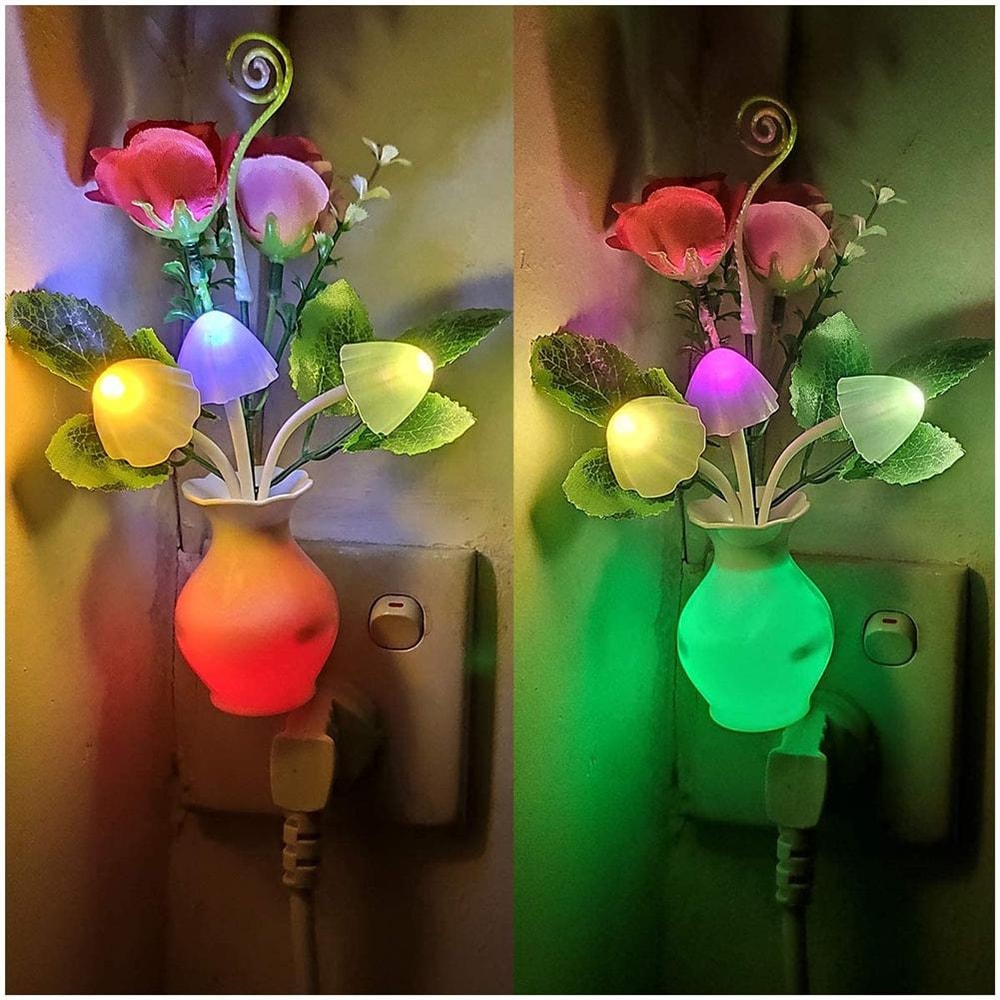 Rose Flower Mushroom LED Night Light Energy Saving Auto Sensor Lamp Plug In For Bedroom Bathroom Li 0