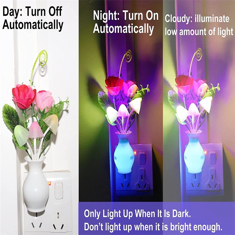 Rose Flower Mushroom LED Night Light Energy Saving Auto Sensor Lamp Plug In For Bedroom Bathroom Li 1