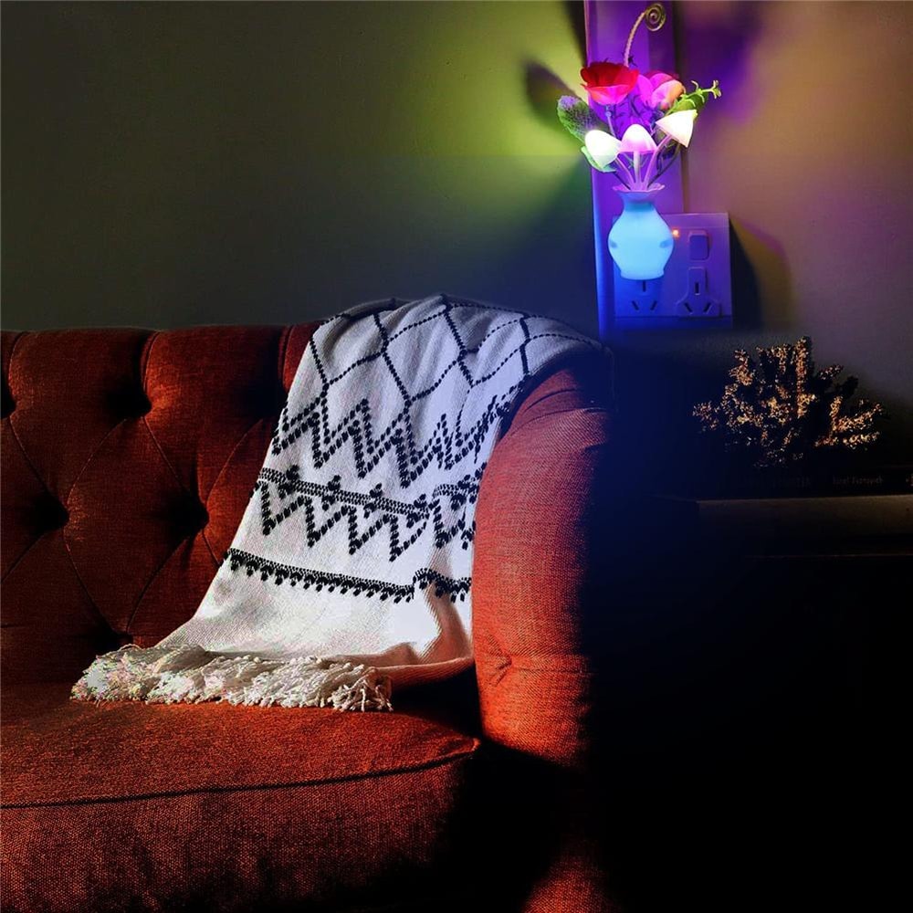 Rose Flower Mushroom LED Night Light Energy Saving Auto Sensor Lamp Plug In For Bedroom Bathroom Li 3