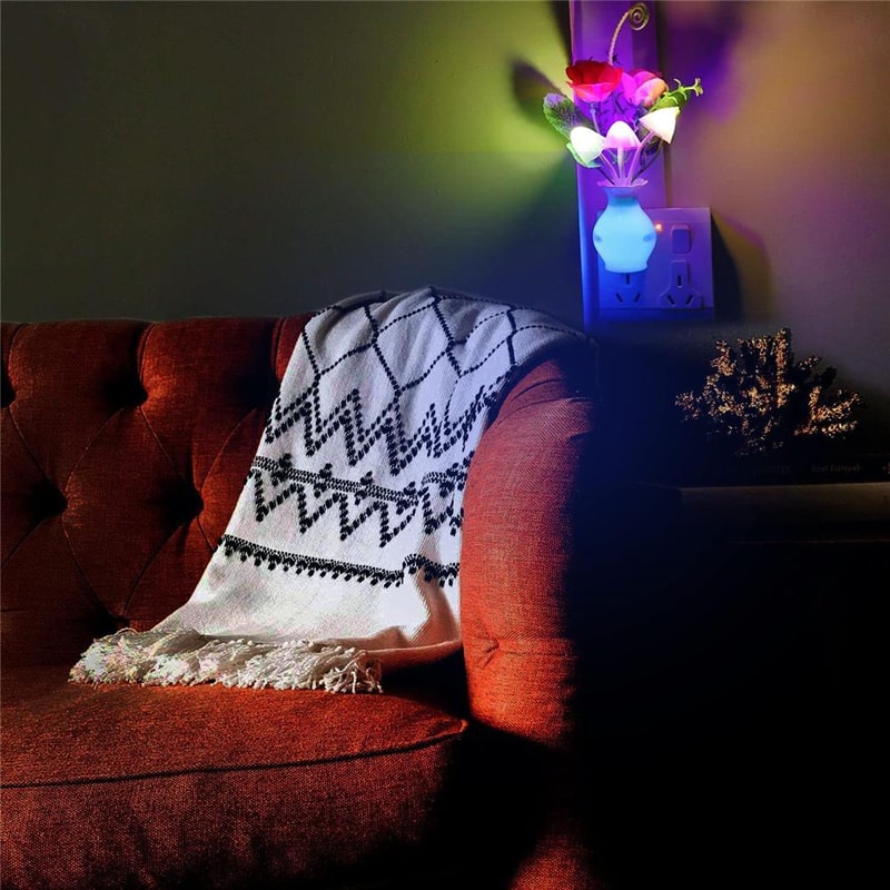 Rose Flower Mushroom LED Night Light Energy Saving Auto Sensor Lamp Plug In For Bedroom Bathroom Li 3