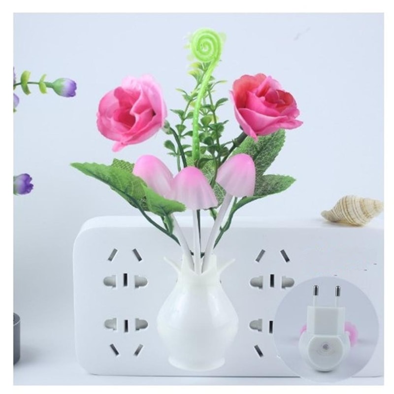 Rose Flower Mushroom LED Night Light Energy Saving Auto Sensor Lamp Plug In For Bedroom Bathroom Li 2