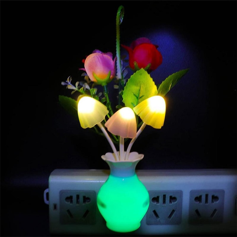 Rose Flower Mushroom LED Night Light Energy Saving Auto Sensor Lamp Plug In For Bedroom Bathroom Li 4