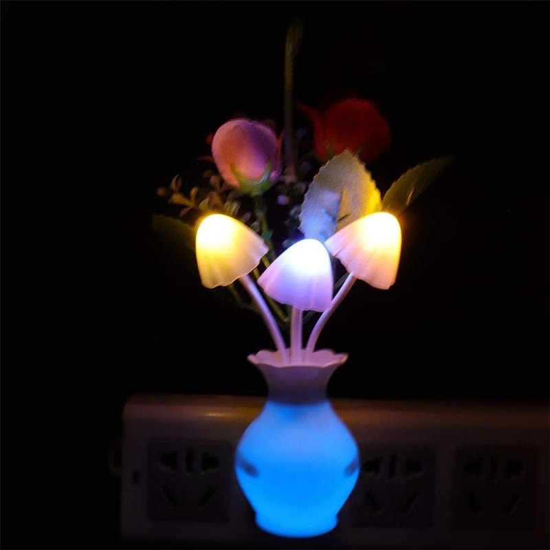 Rose Flower Mushroom LED Night Light Energy Saving Auto Sensor Lamp Plug In For Bedroom Bathroom Li 5