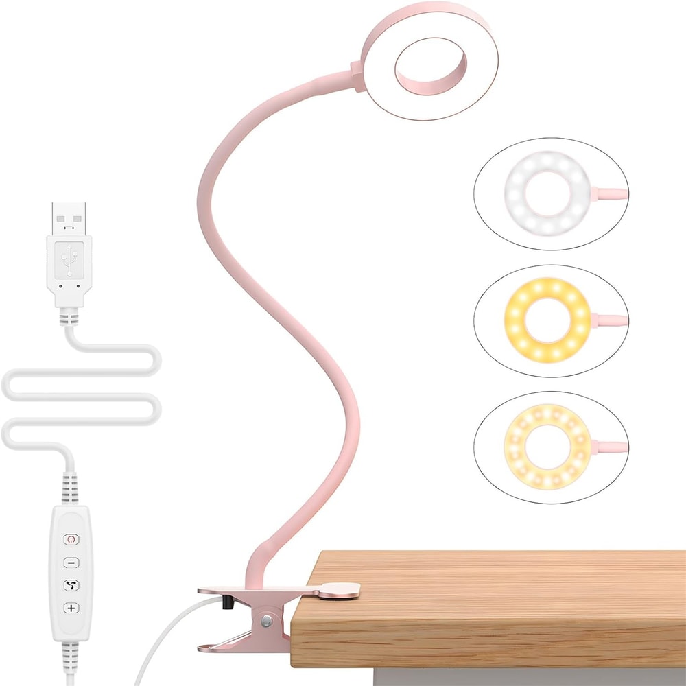 Portable LED Desk Lamp With USB Reading Light White Pink Black Flexible Easy Clip Night Lamp 4
