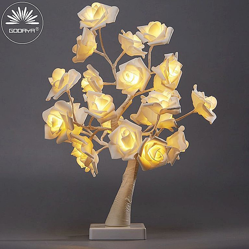 USB Plug Big LED Rose Tree Table Lamp Fairy Flower Night Light For Christmas Wedding Bedroom Home D 0