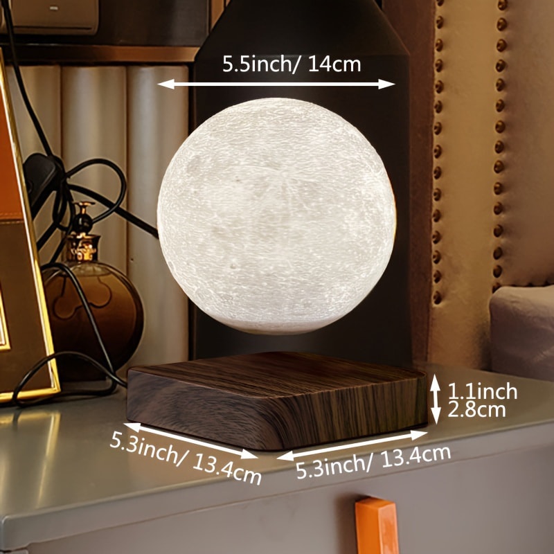 Creative Table 3D LED Lamp with Wooden Base, Levitating Moon Magnetic Floating Night Light for Office and Gift