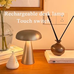 retro mushroom led table lamp with touch sensor, rechargeable bedside reading lights for bedroom and bar decor