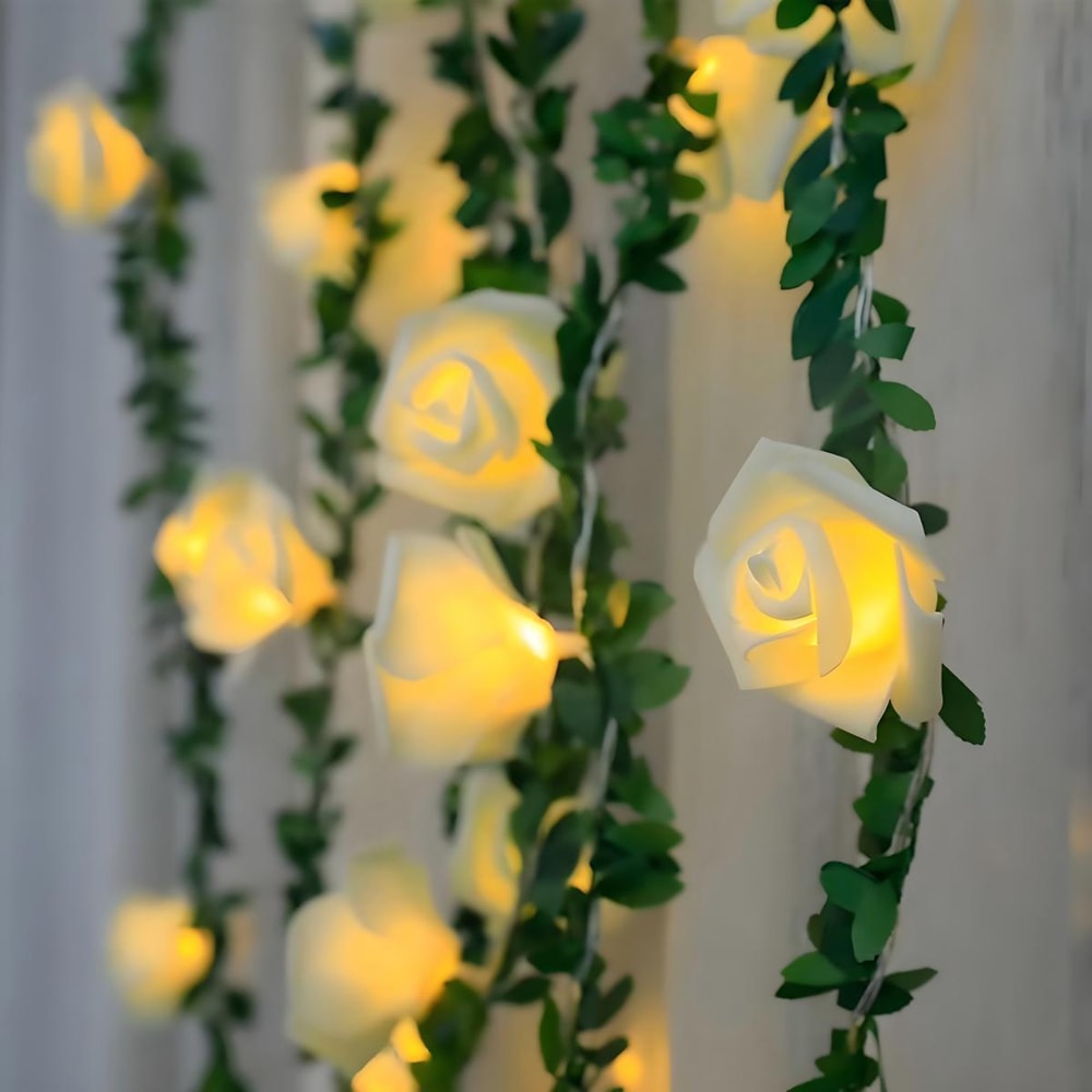 Battery Operated LED Rose String Lights Christmas Decorations Artificial Ivy Garland For Weddings A 0