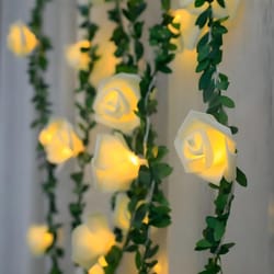 battery operated led rose string lights, christmas decorations artificial ivy garland for weddings and valentine's day