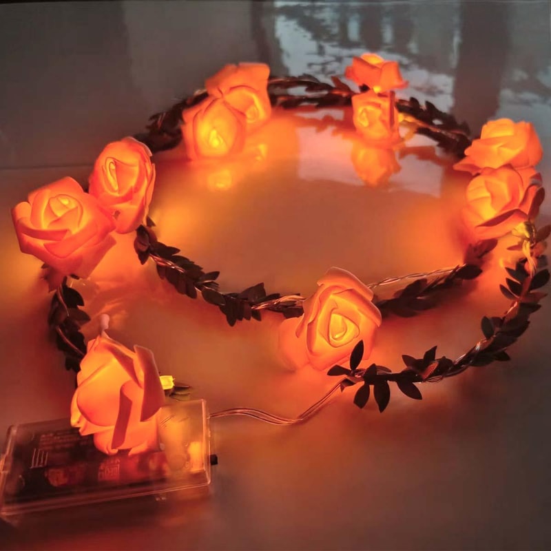 Battery Operated LED Rose String Lights Christmas Decorations Artificial Ivy Garland For Weddings A 3