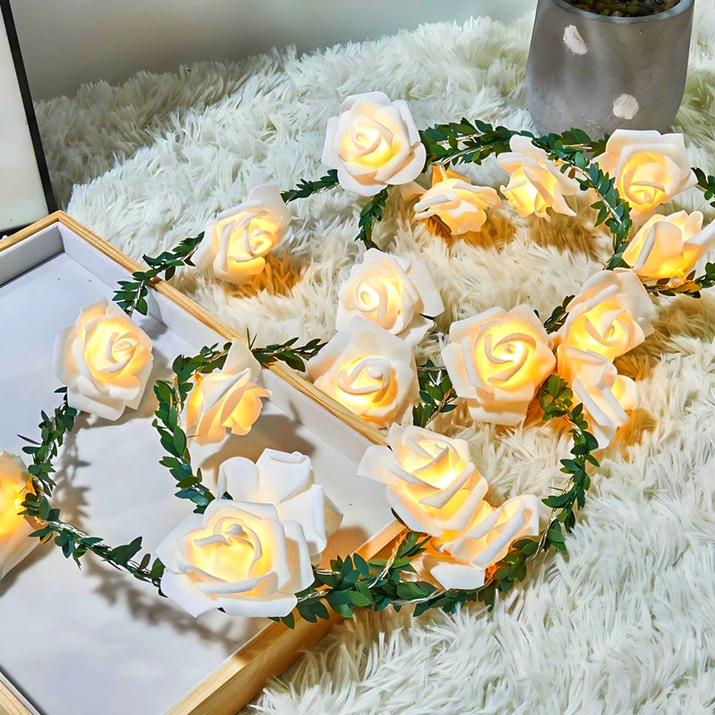 Battery Operated LED Rose String Lights Christmas Decorations Artificial Ivy Garland For Weddings A 5