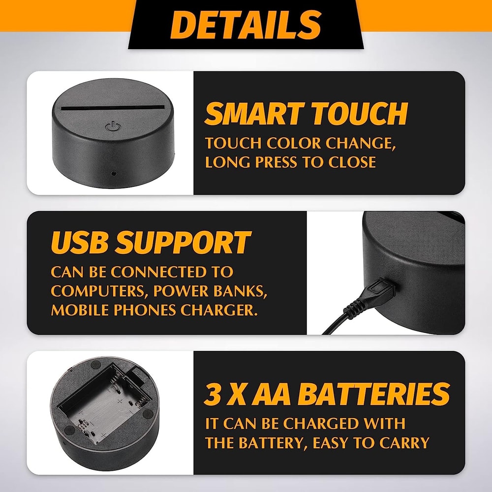 3D LED Lamp Base With Remote Colors Decorative Light Show USB Stand For Acrylic Resin Glass 4