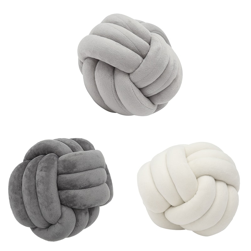 Ultra Soft Knotted Ball Throw Pillow Hand-woven Round Lamb Plush Pillow for Kids Sofa Living Room Decorative Bed Pillow
