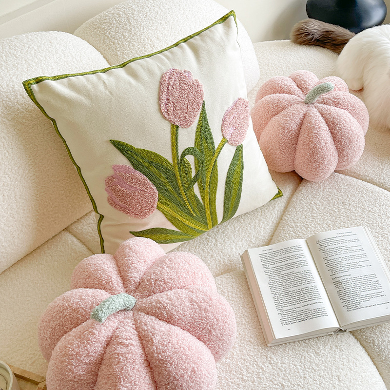 Cute Pumpkin Wind Tulip Pillow Living Room Sofa Cushion Bedhead Waist Pillow Pink Atmosphere Decora 0