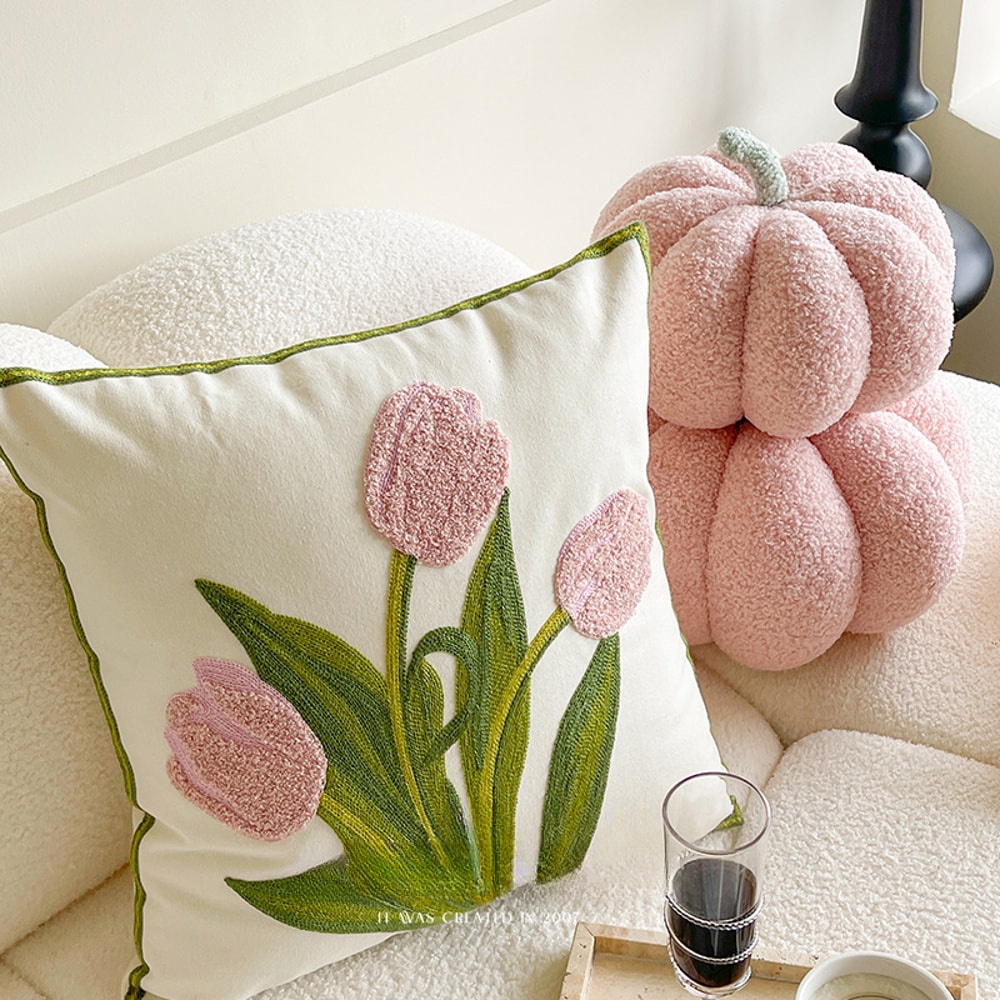 Cute Pumpkin Wind Tulip Pillow Living Room Sofa Cushion Bedhead Waist Pillow Pink Atmosphere Decora 1