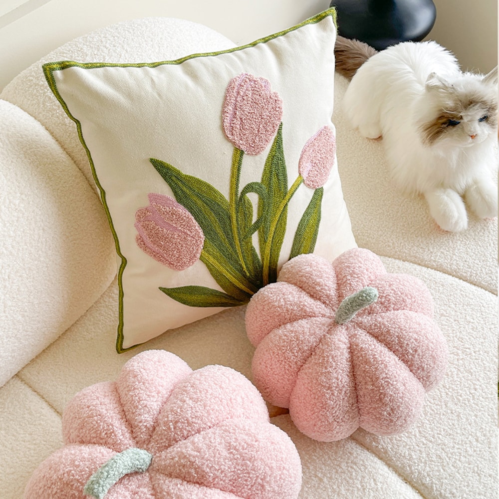 Cute Pumpkin Wind Tulip Pillow Living Room Sofa Cushion Bedhead Waist Pillow Pink Atmosphere Decora 2