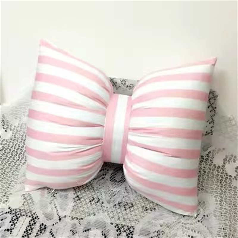Stripe Bow Pillow Sofa Back Cushion Office Lumbar Pillow Photography Cushion 0