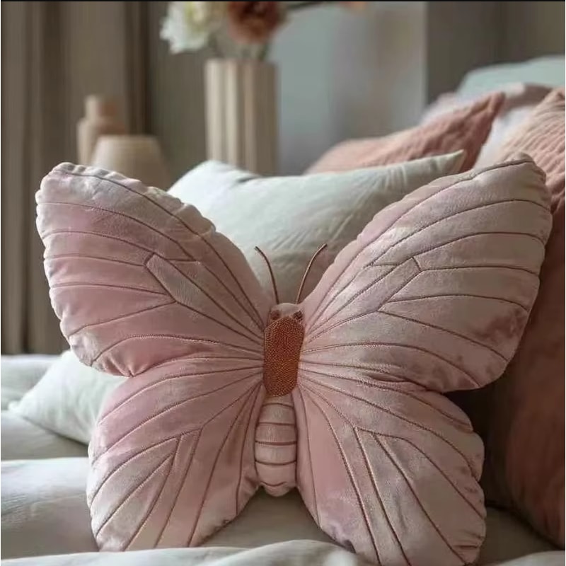 Butterfly Decorative Animal Pillow Pink Cushion for Couch Living Room Bed Butterfly Throw Pillow for Kids Room