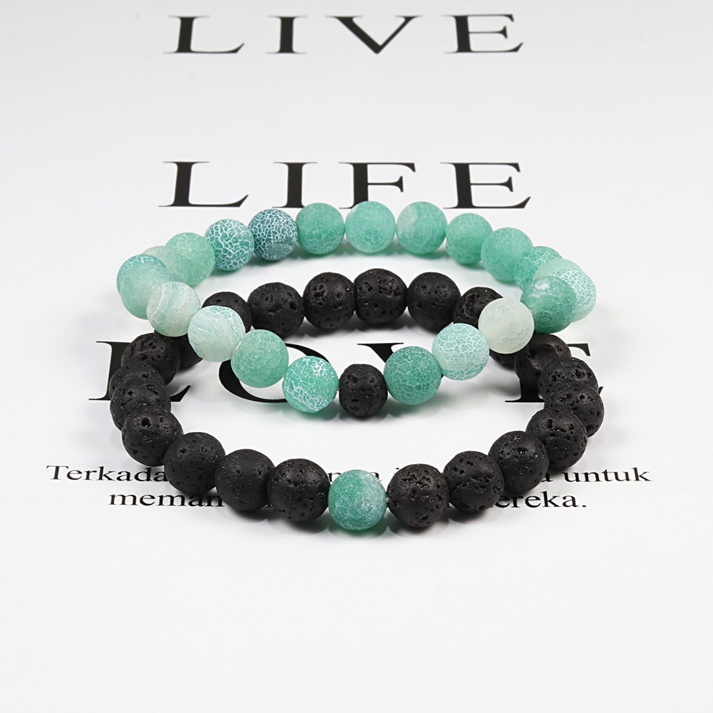 Natural Lava Stone Beaded Bracelets Bangles Set For Couples Energy Distance Best Friend Jewelry Gif