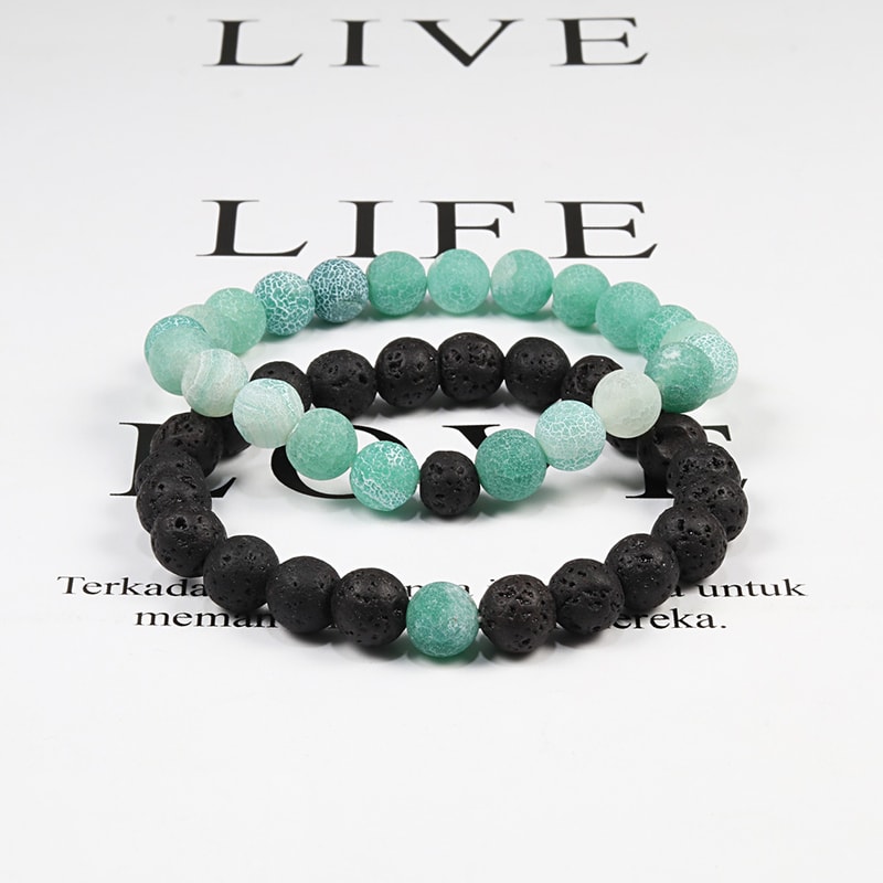 Natural Lava Stone Beaded Bracelets Bangles Set For Couples Energy Distance Best Friend Jewelry Gif