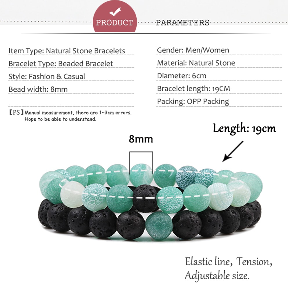 Natural Lava Stone Beaded Bracelets Bangles Set For Couples Energy Distance Best Friend Jewelry Gif